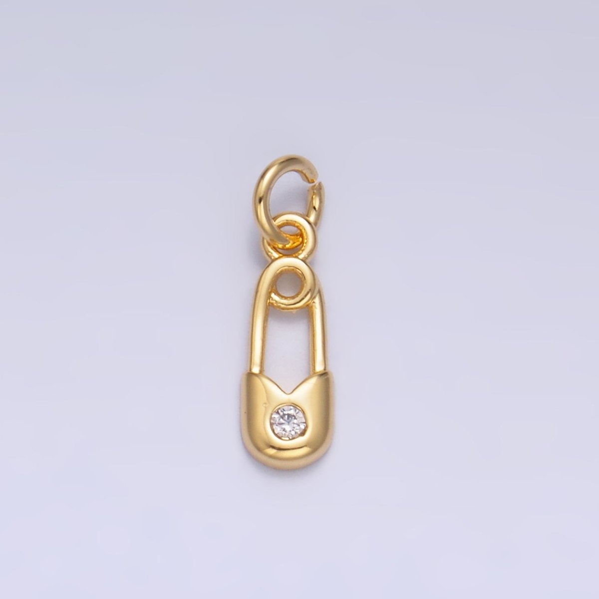 24K Gold Filled Clear CZ Safety Pin Mini Charm in Gold & Silver | W882 - DLUXCA