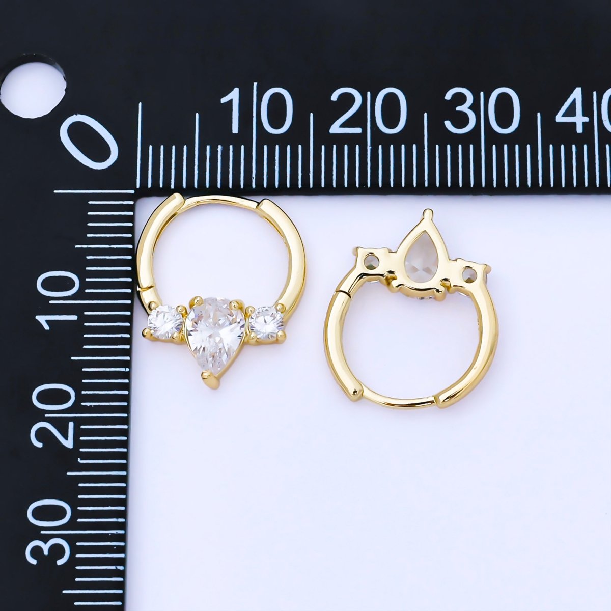 24K Gold Filled Clear CZ Side Three CZ Cluster 15mm Cartilage Huggie Earrings | AB1624 - DLUXCA