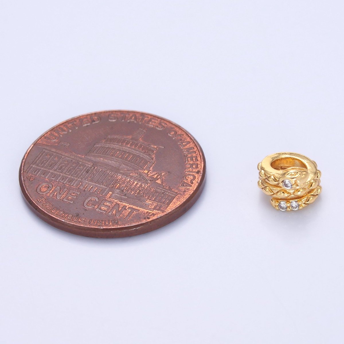 24K Gold Filled Clear CZ Snake Serpent Rondelle Bead in Gold & Silver | B634 - DLUXCA