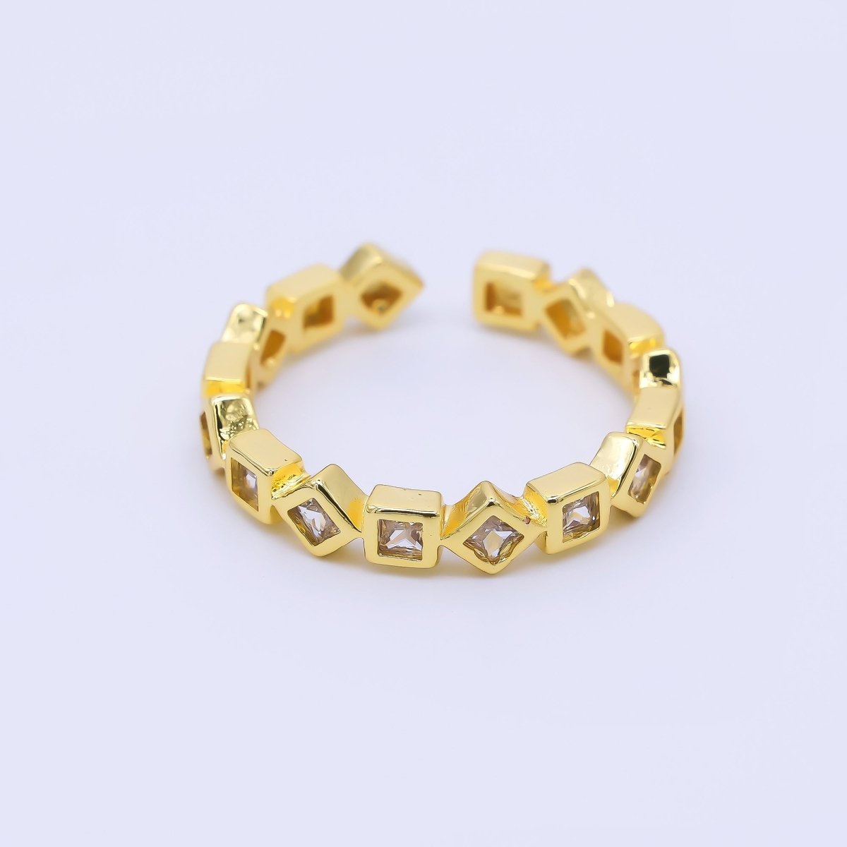 24K Gold Filled Clear CZ Square Cluster Adjustable Ring | O1182 - DLUXCA