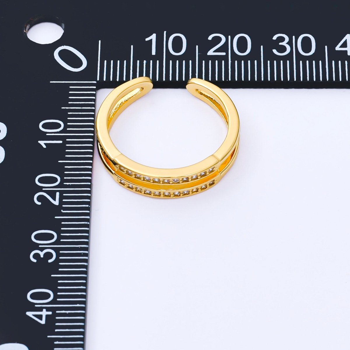 24K Gold Filled Clear CZ Square Double Band Ring | O2280 - DLUXCA