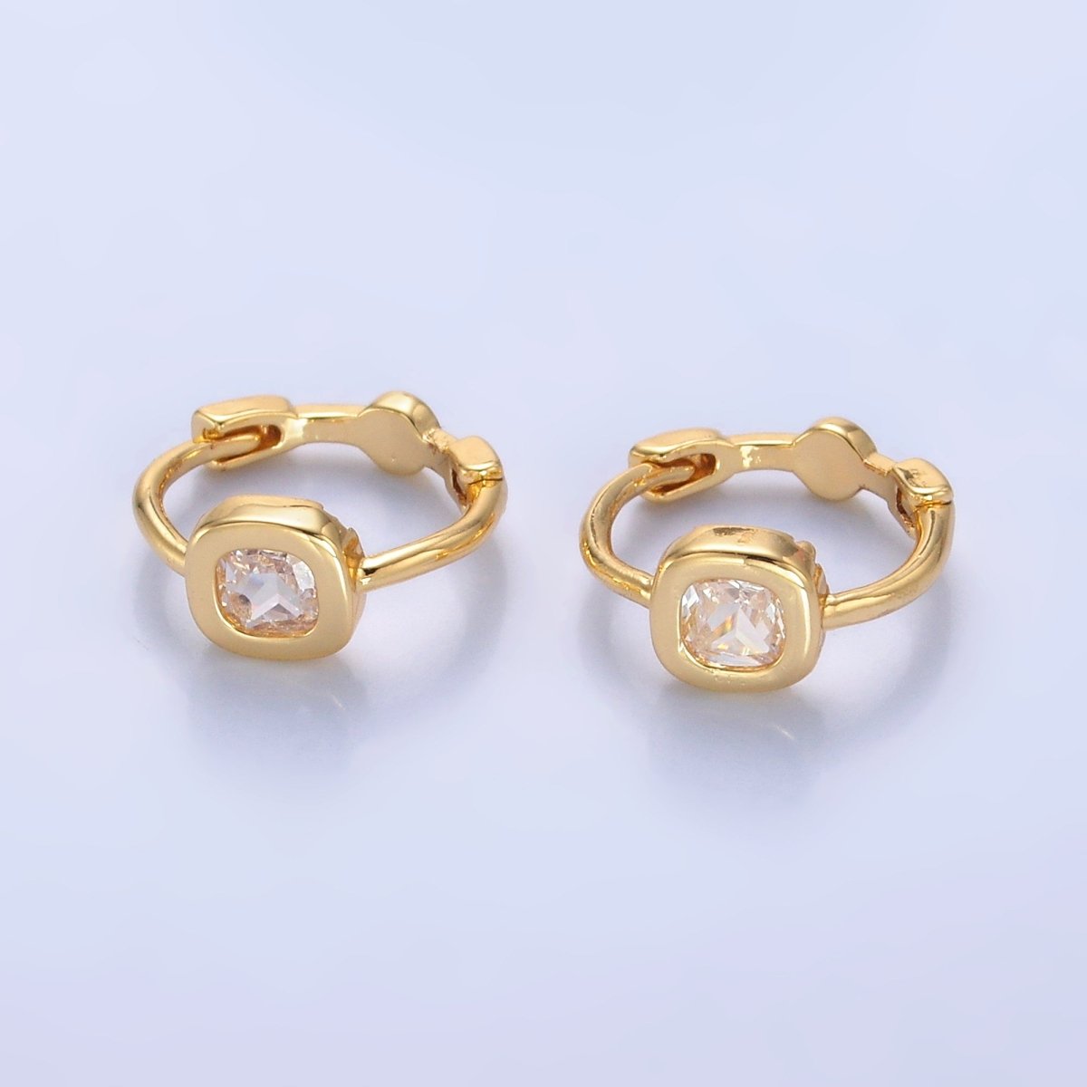 24K Gold Filled Clear CZ Square Huggie Earrings | AB1054 - DLUXCA