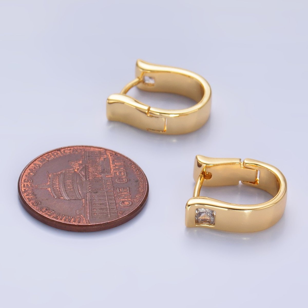 24K Gold Filled Clear CZ Square U - Shaped Hoop Earring | AB981 - DLUXCA