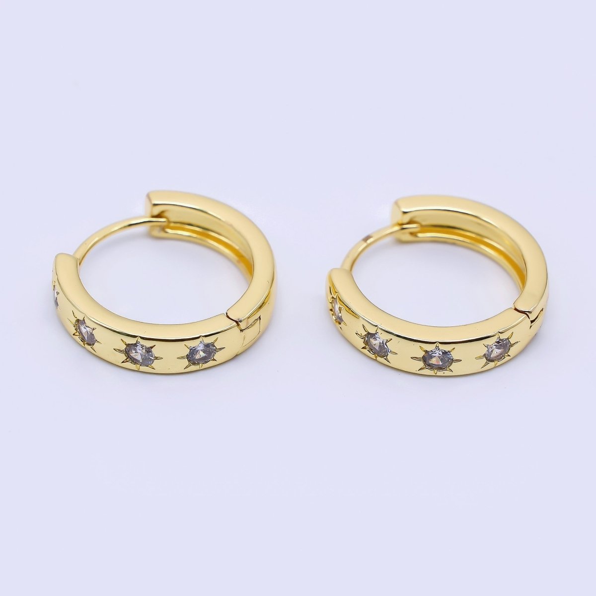 24K Gold Filled Clear CZ Sun Celestial Jewelry Hinged Hoops Earrings | AD - 515 - DLUXCA