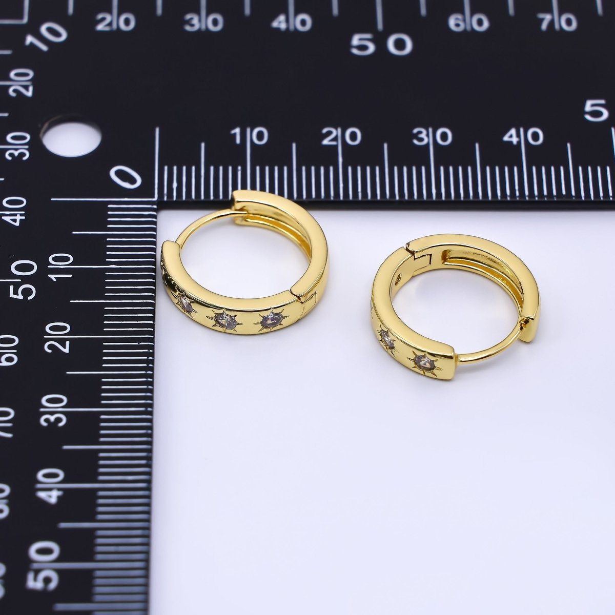 24K Gold Filled Clear CZ Sun Celestial Jewelry Hinged Hoops Earrings | AD - 515 - DLUXCA