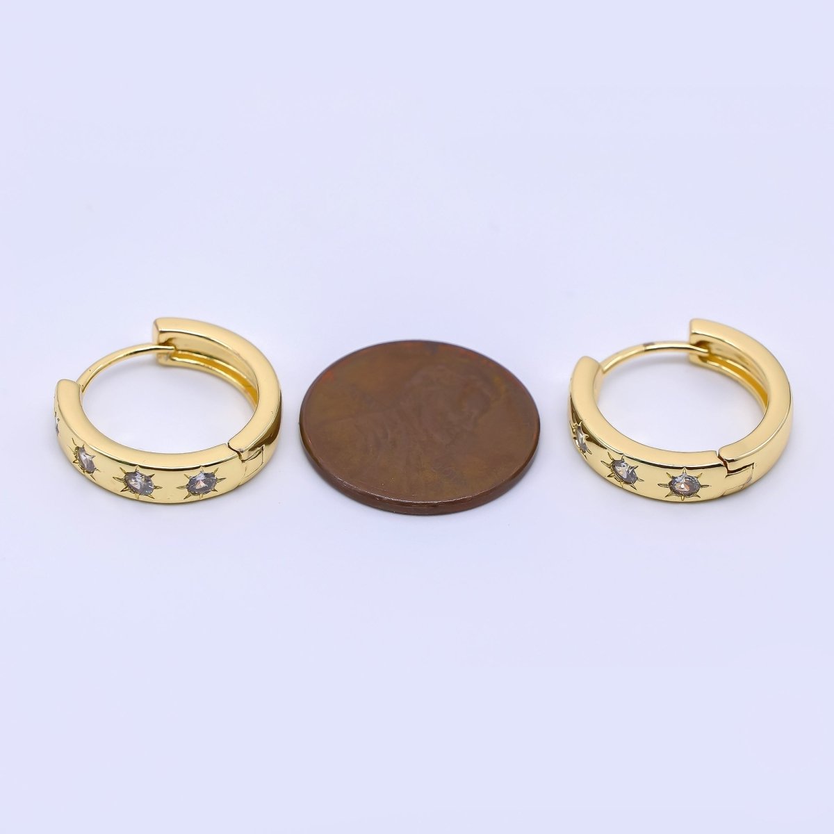 24K Gold Filled Clear CZ Sun Celestial Jewelry Hinged Hoops Earrings | AD - 515 - DLUXCA