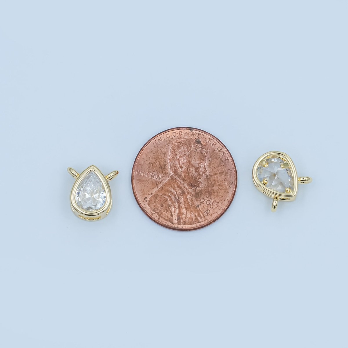 24K Gold Filled Clear CZ Teardrop Bezel Connector | Y013 - DLUXCA