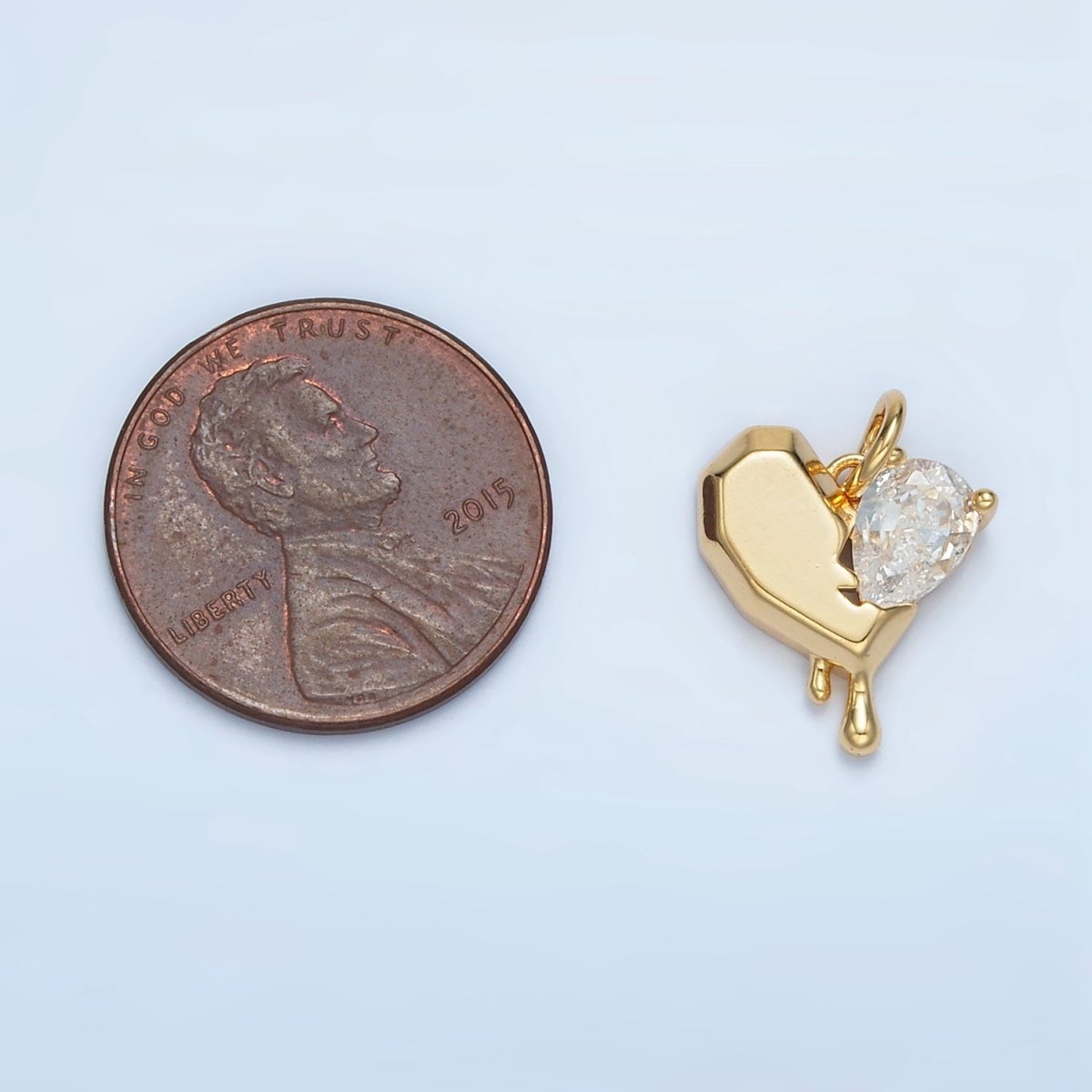 24K Gold Filled Clear CZ Teardrop Edged Molten Drip Heart Charm | M020 - DLUXCA