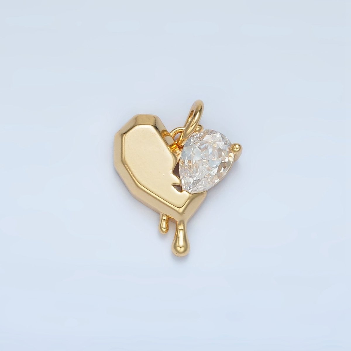 24K Gold Filled Clear CZ Teardrop Edged Molten Drip Heart Charm | M020 - DLUXCA