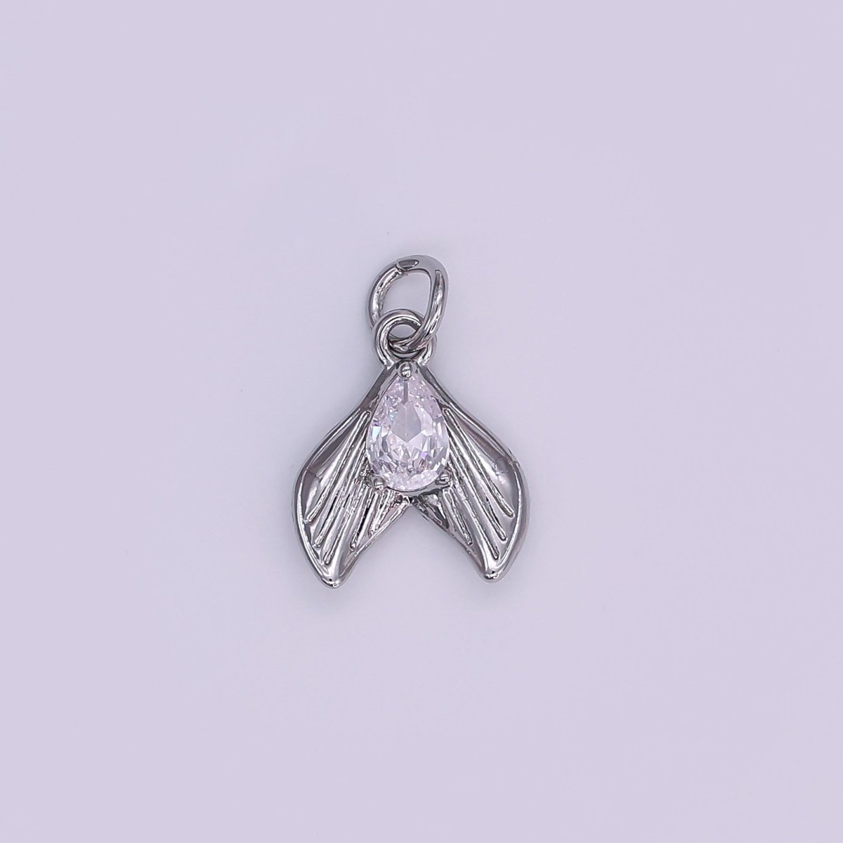 24K Gold Filled Clear CZ Teardrop Lined Fish Tail Charm in Gold & Silver | N858 - DLUXCA