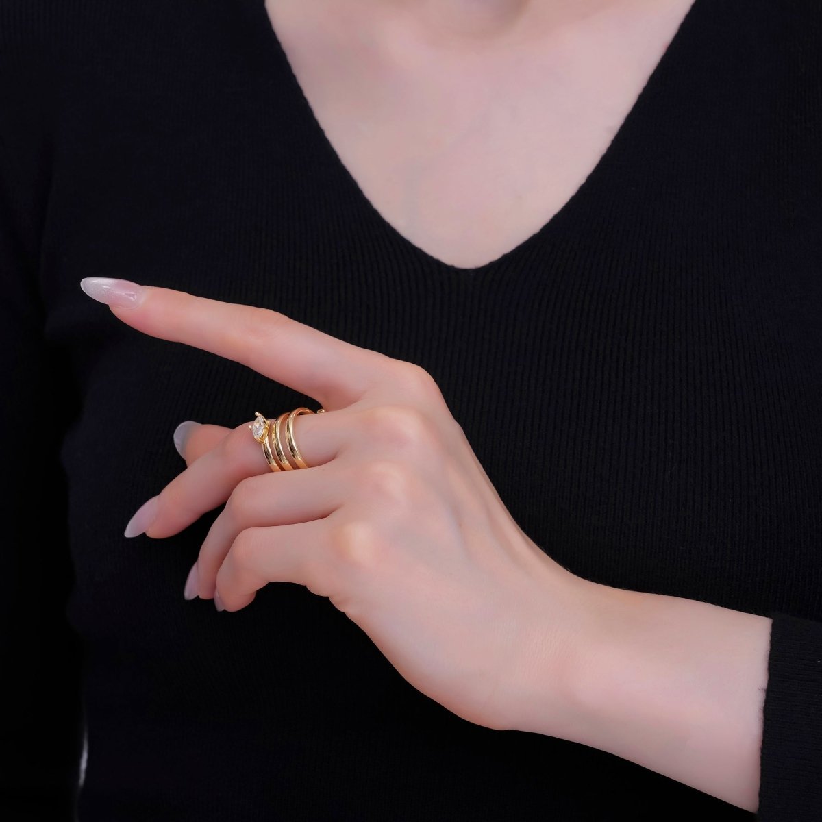 24K Gold Filled Clear CZ Teardrop Multiple Band Wrap Ring in Gold & Silver | O920 O923 O986 O987 - DLUXCA