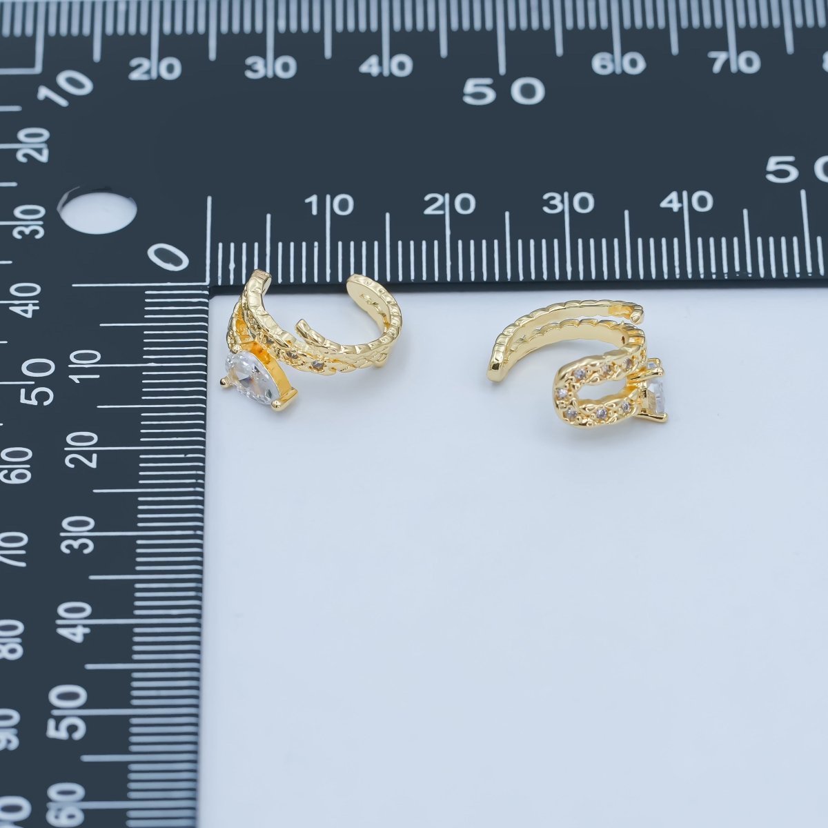 24K Gold Filled Clear CZ Teardrop Quilted Ear Cuff Earrings | AI129 - DLUXCA