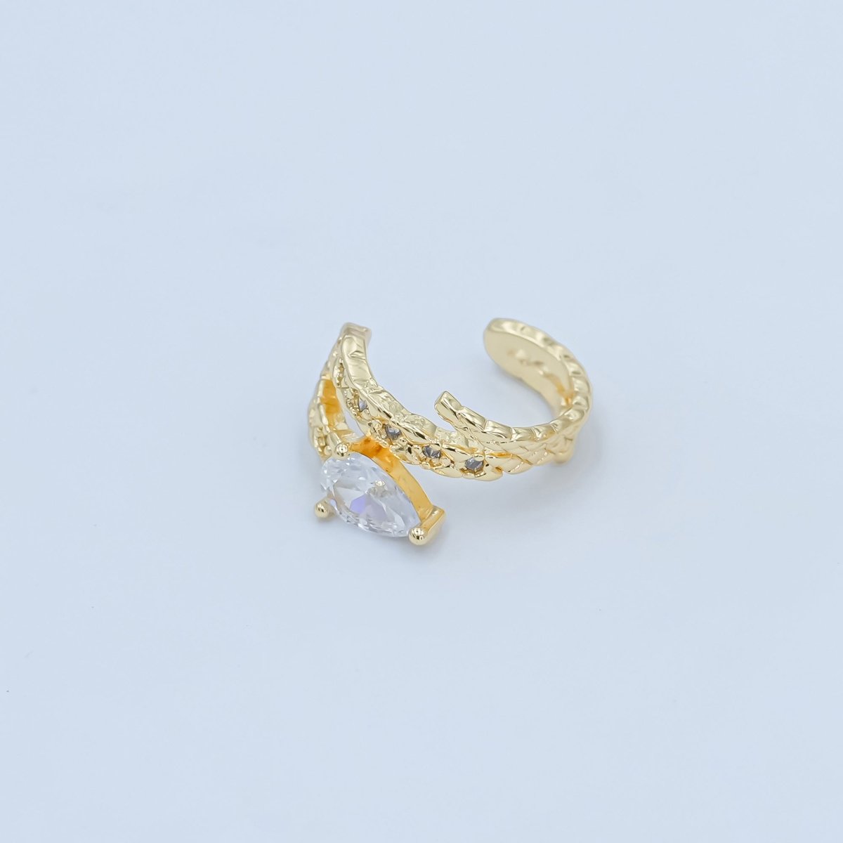 24K Gold Filled Clear CZ Teardrop Quilted Ear Cuff Earrings | AI129 - DLUXCA