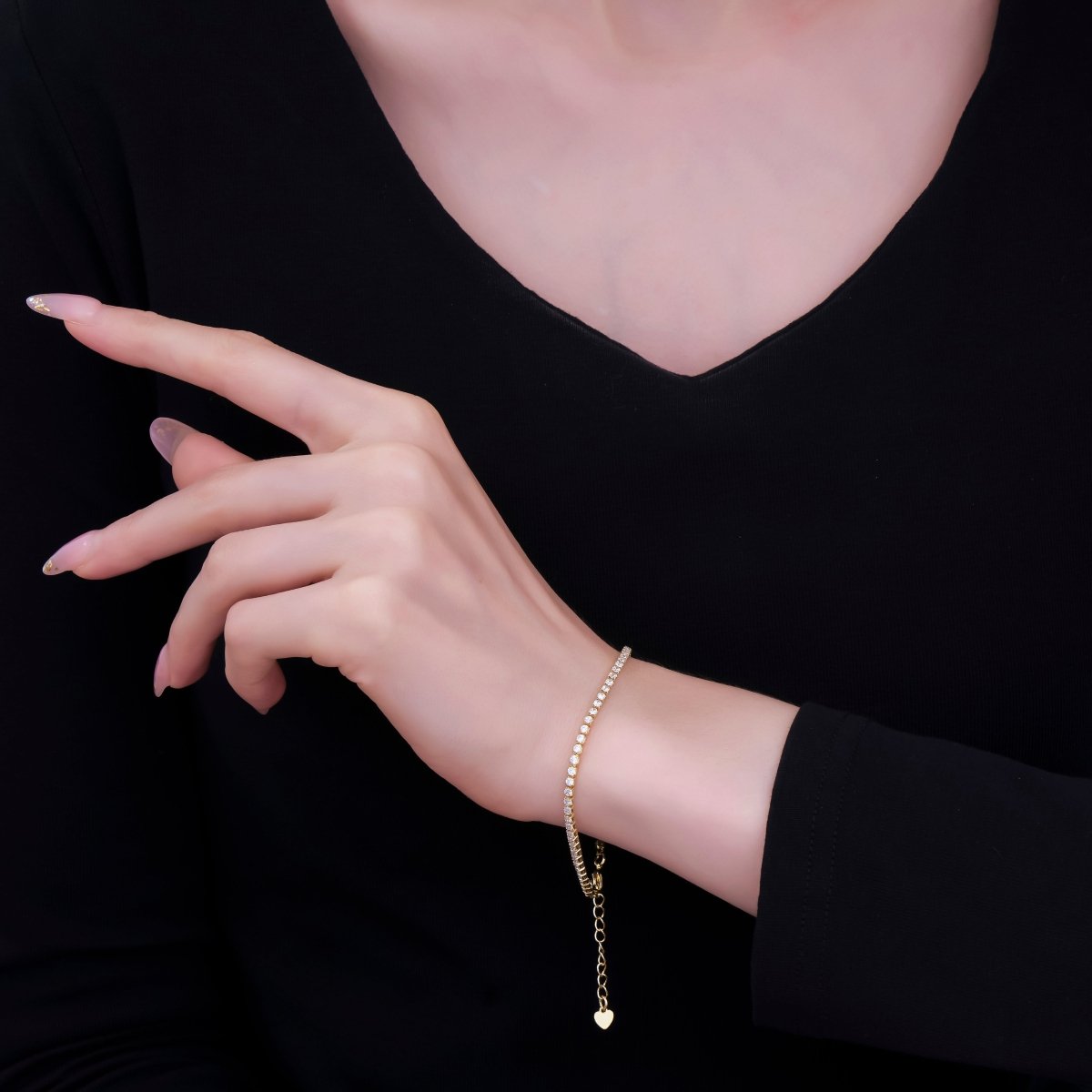 24K Gold Filled Clear CZ Tennis 6.9 inch Bracelet with Extender | WA - 1595 - DLUXCA
