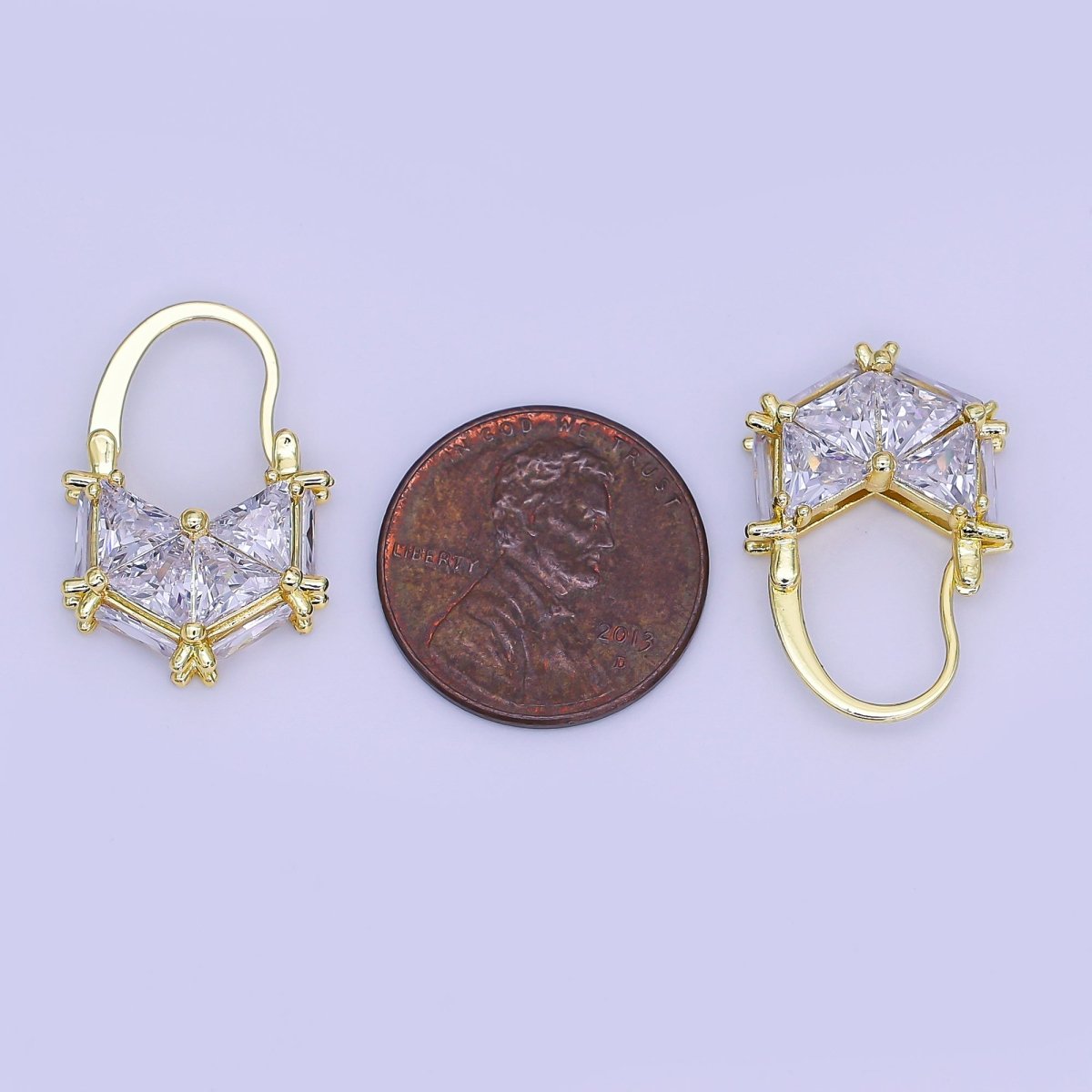 24K Gold Filled Clear CZ Triangle Baguette Latch Hoop Earrings | AI503 - DLUXCA