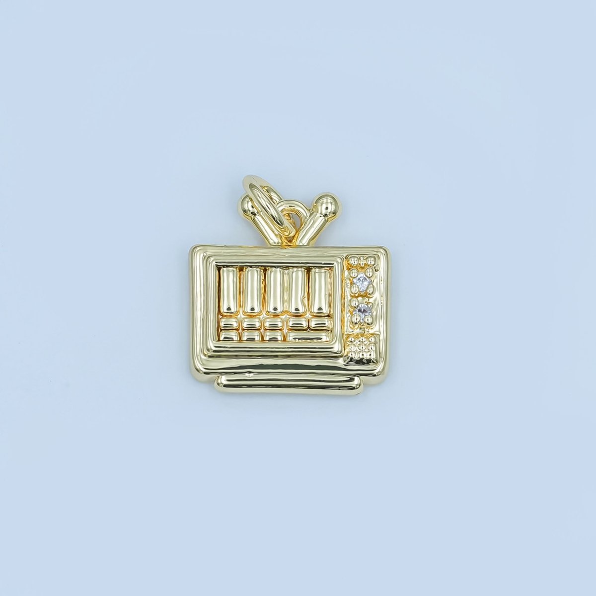 24K Gold Filled Clear CZ Vintage Retro Television TV Charm in Gold & Silver | E494 - DLUXCA