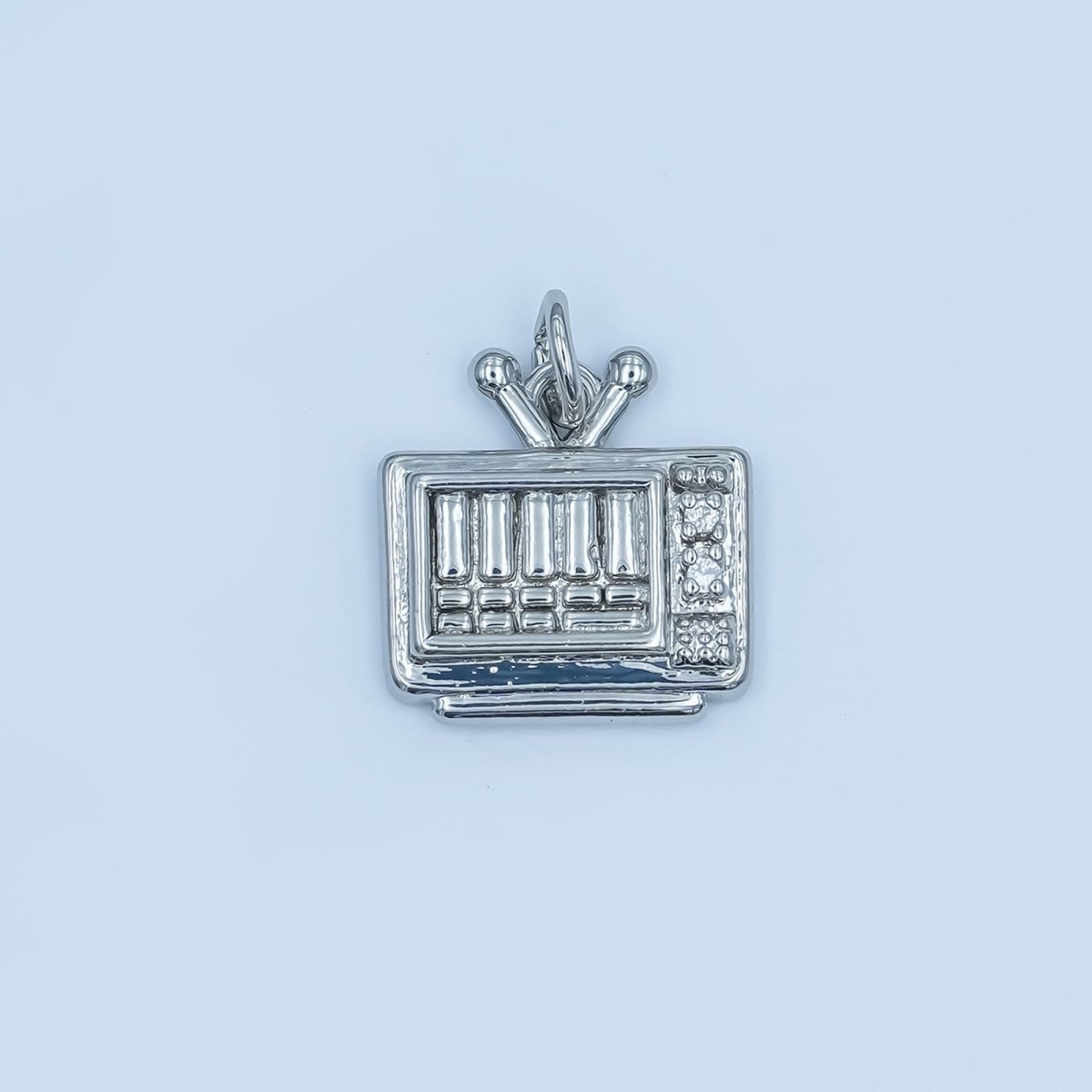 24K Gold Filled Clear CZ Vintage Retro Television TV Charm in Gold & Silver | E494 - DLUXCA