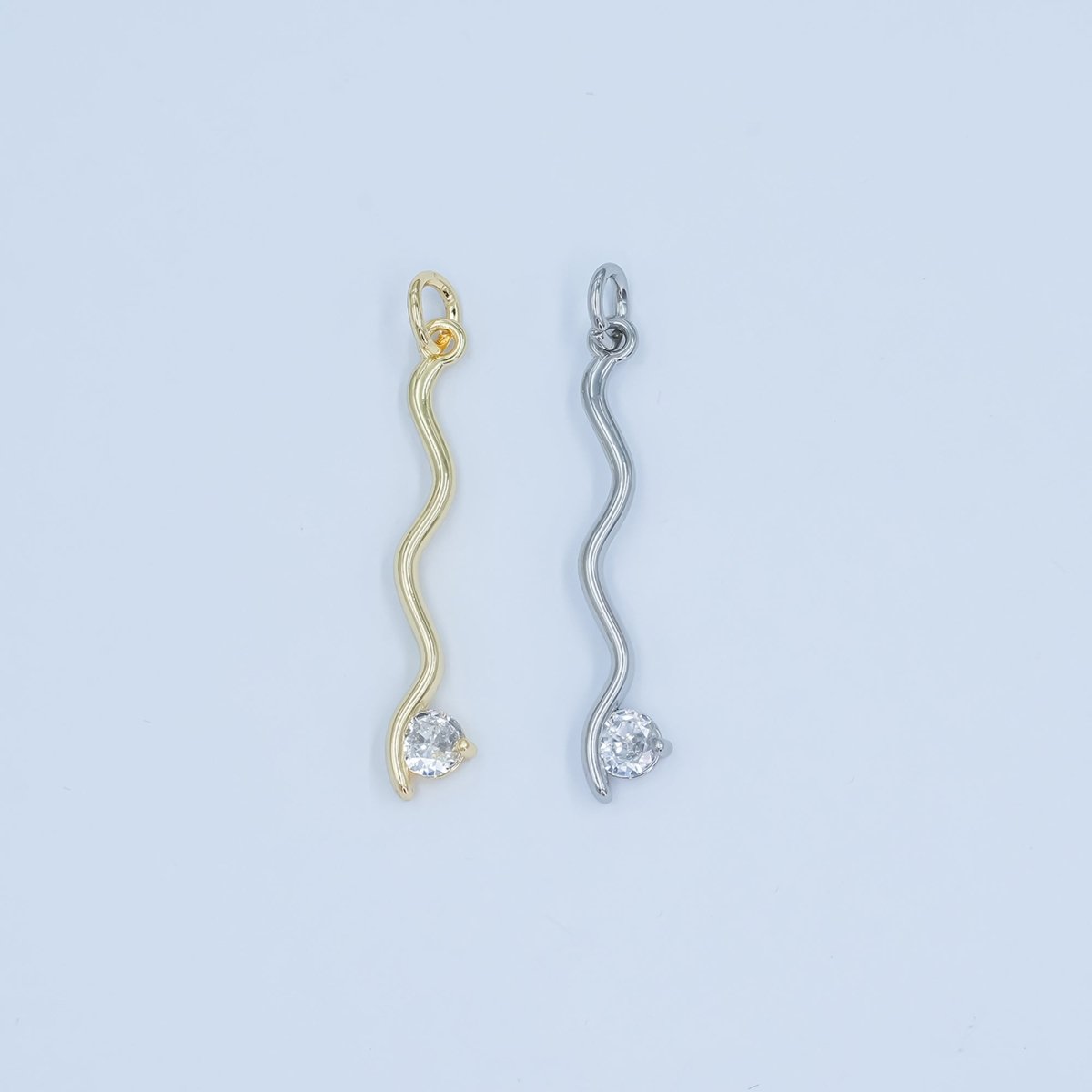 24K Gold Filled Clear CZ Wavy Geometric Charm in Gold & Silver | E234 - DLUXCA