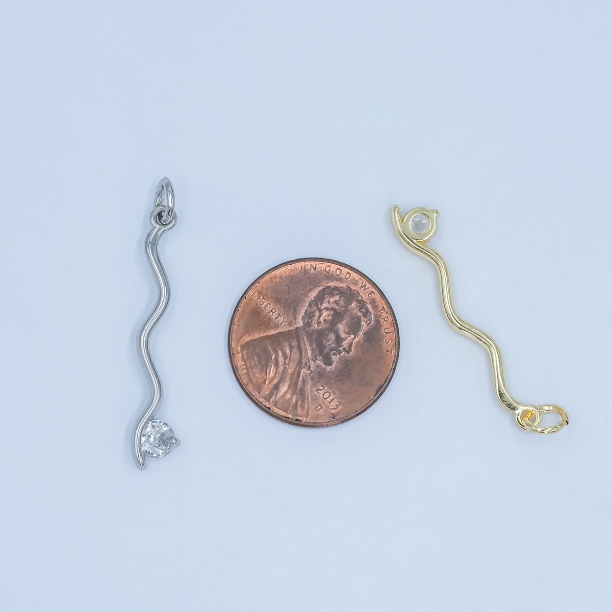 24K Gold Filled Clear CZ Wavy Geometric Charm in Gold & Silver | E234 - DLUXCA