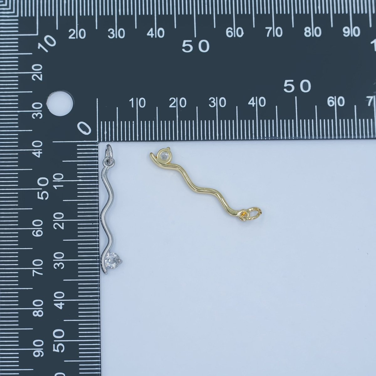 24K Gold Filled Clear CZ Wavy Geometric Charm in Gold & Silver | E234 - DLUXCA