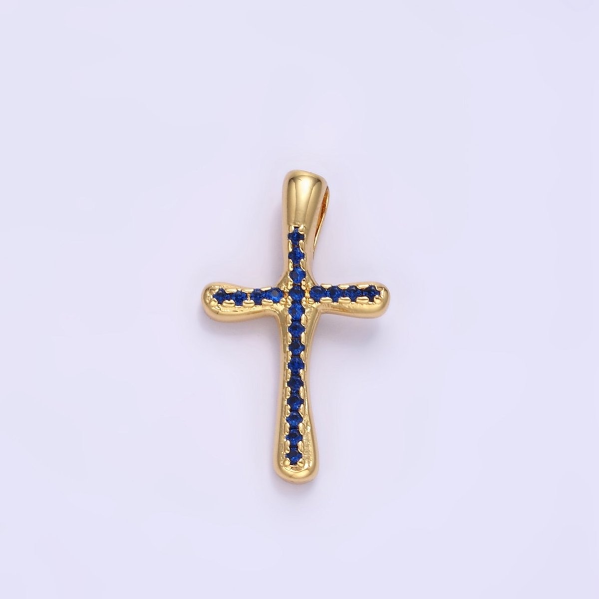24K Gold Filled Clear, Fuchsia, Blue, Green Micro Paved CZ Molten Religious Cross Pendant | AA1343 - AA1344 - DLUXCA