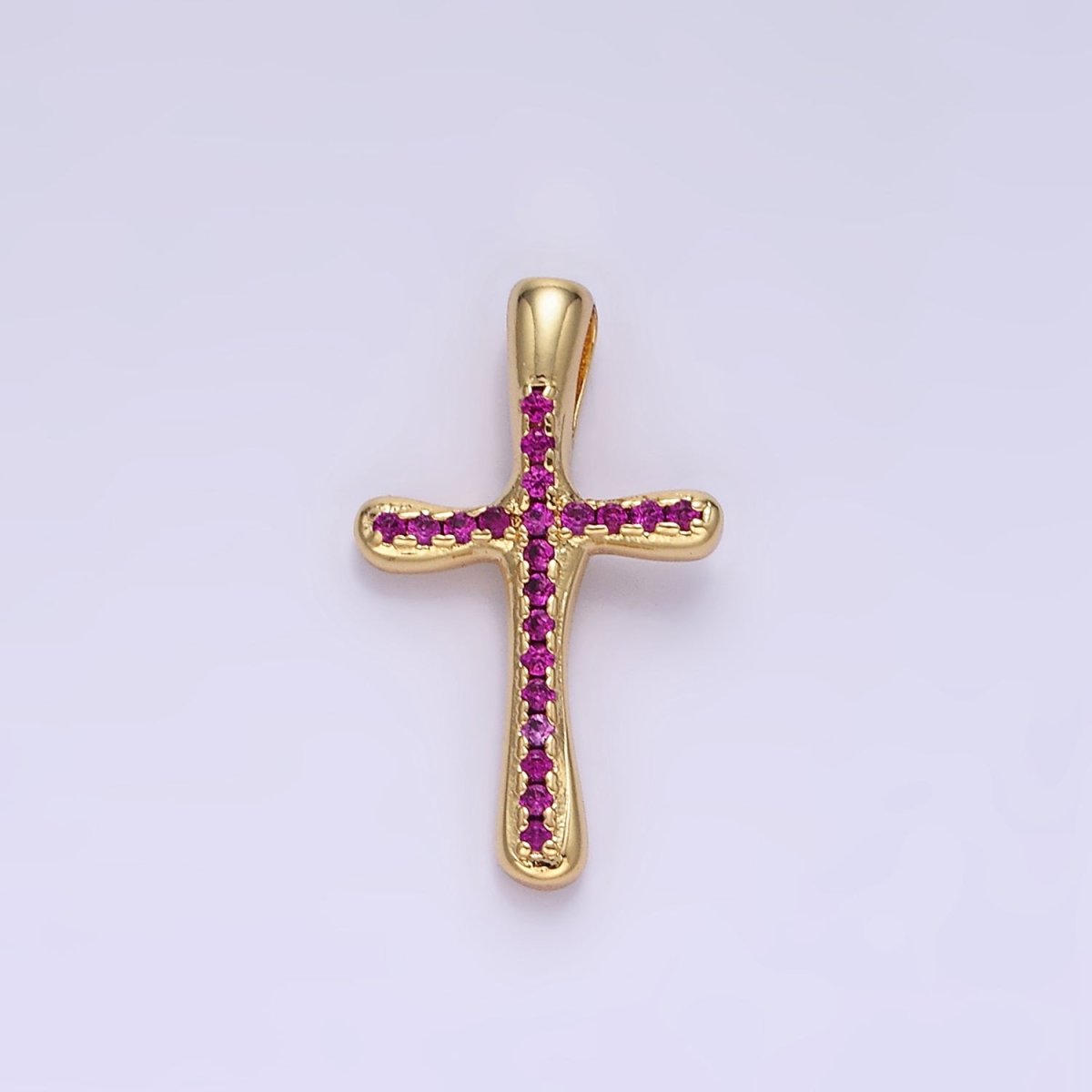 24K Gold Filled Clear, Fuchsia, Blue, Green Micro Paved CZ Molten Religious Cross Pendant | AA1343 - AA1344 - DLUXCA