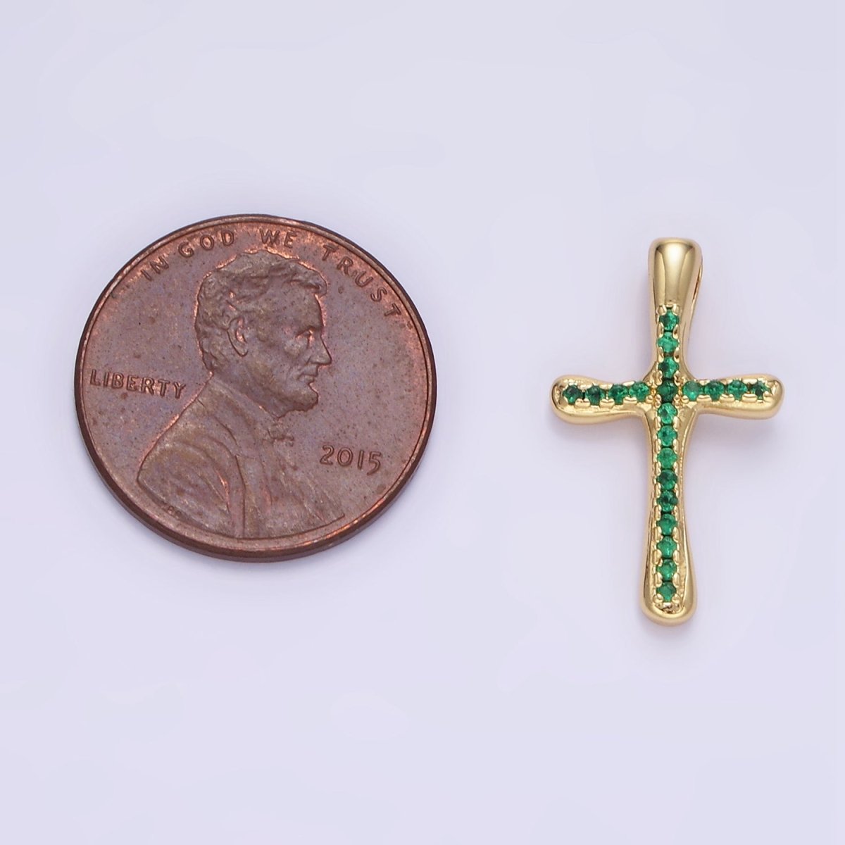24K Gold Filled Clear, Fuchsia, Blue, Green Micro Paved CZ Molten Religious Cross Pendant | AA1343 - AA1344 - DLUXCA