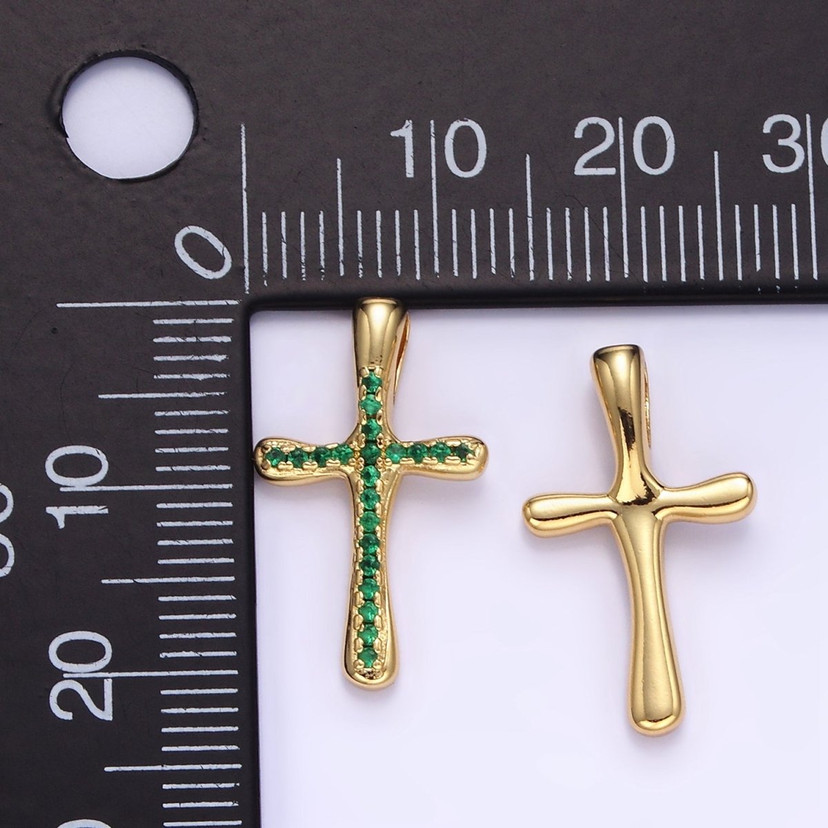 24K Gold Filled Clear, Fuchsia, Blue, Green Micro Paved CZ Molten Religious Cross Pendant | AA1343 - AA1344 - DLUXCA
