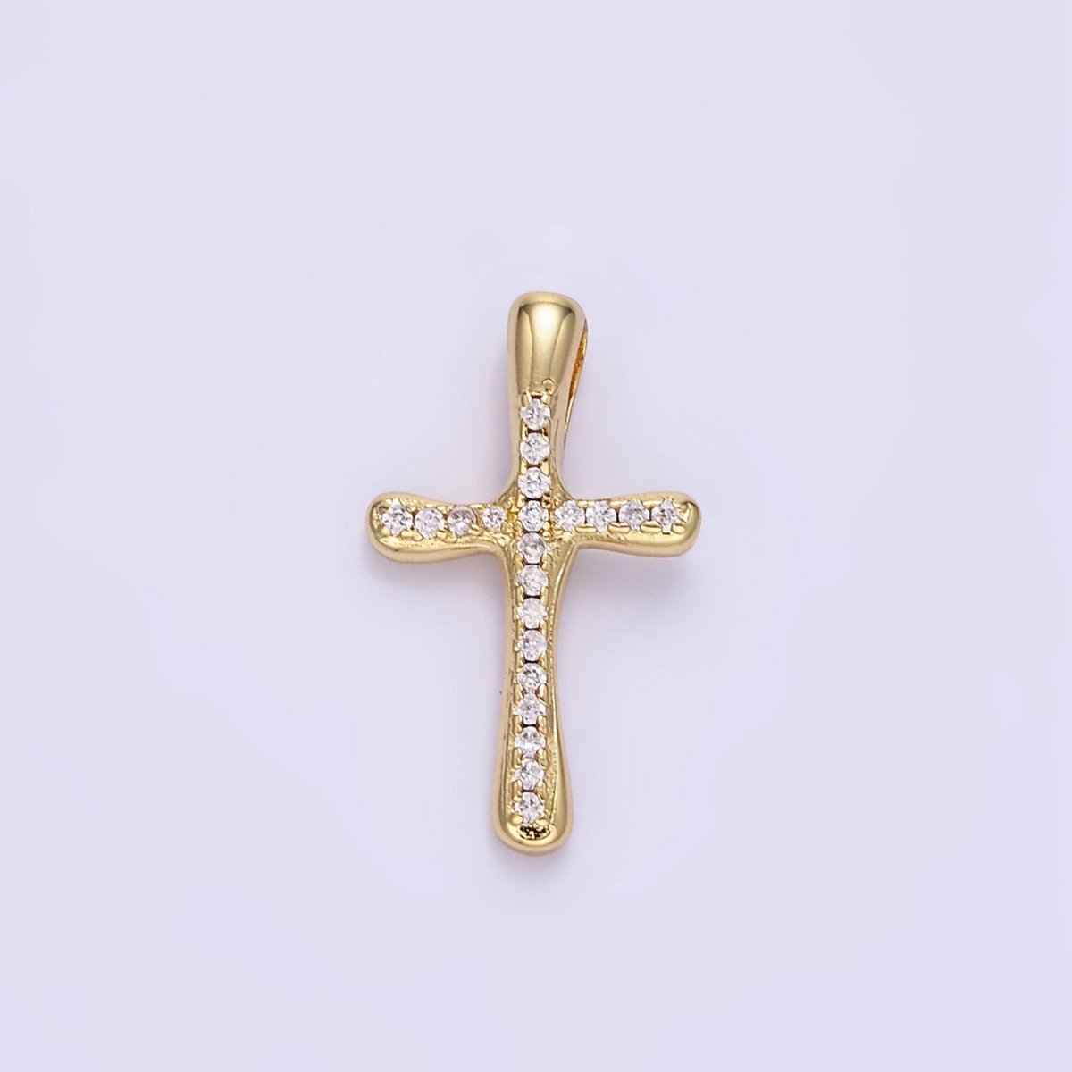 24K Gold Filled Clear, Fuchsia, Blue, Green Micro Paved CZ Molten Religious Cross Pendant | AA1343 - AA1344 - DLUXCA