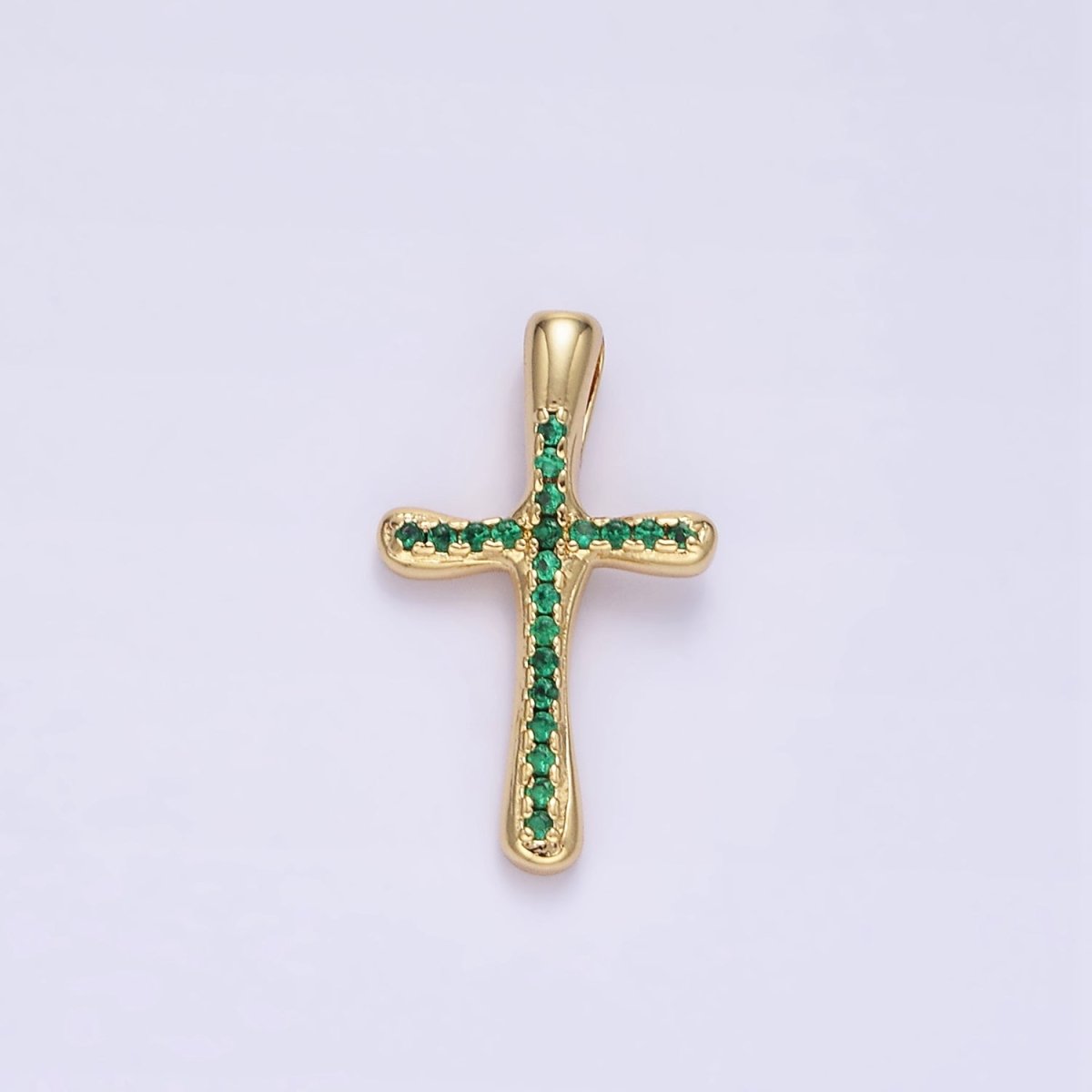 24K Gold Filled Clear, Fuchsia, Blue, Green Micro Paved CZ Molten Religious Cross Pendant | AA1343 - AA1344 - DLUXCA