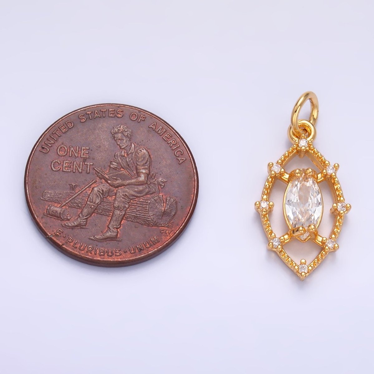 24K Gold Filled Clear Marquise CZ Open Dotted Outline Geometric Charm in Gold & Silver | W417 - DLUXCA