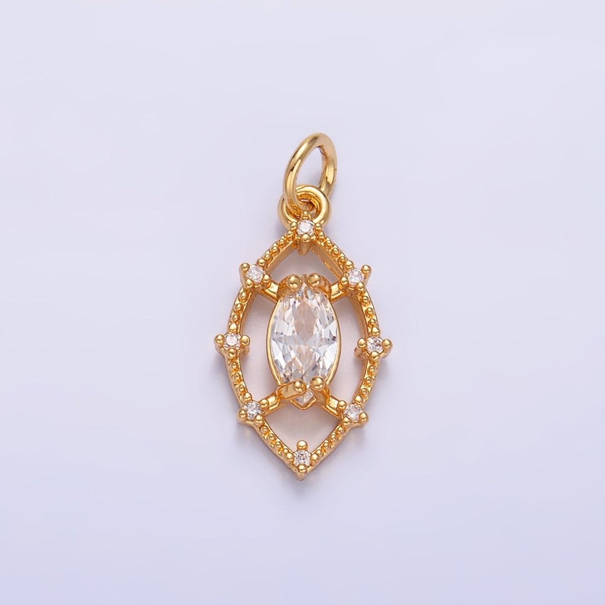 24K Gold Filled Clear Marquise CZ Open Dotted Outline Geometric Charm in Gold & Silver | W417 - DLUXCA