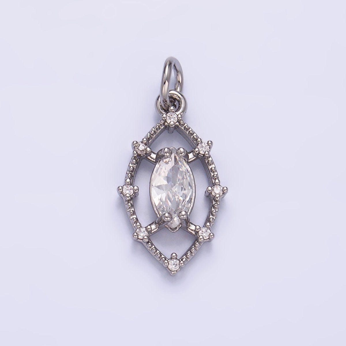 24K Gold Filled Clear Marquise CZ Open Dotted Outline Geometric Charm in Gold & Silver | W417 - DLUXCA