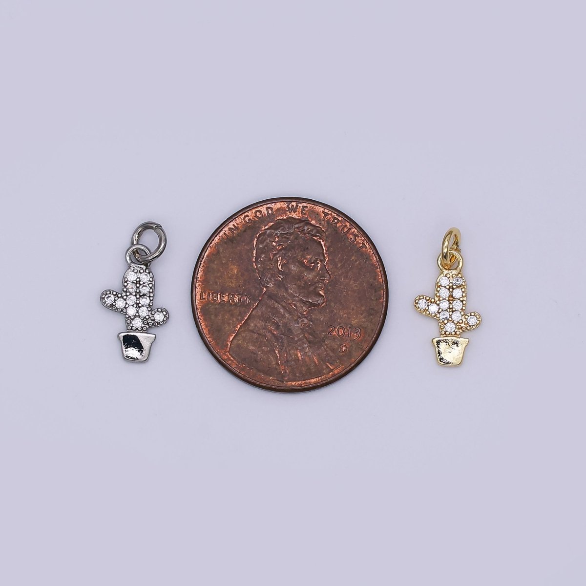 24K Gold Filled Clear Micro Paved CZ Cactus Plant Charm in Gold & Silver | AF483 - DLUXCA