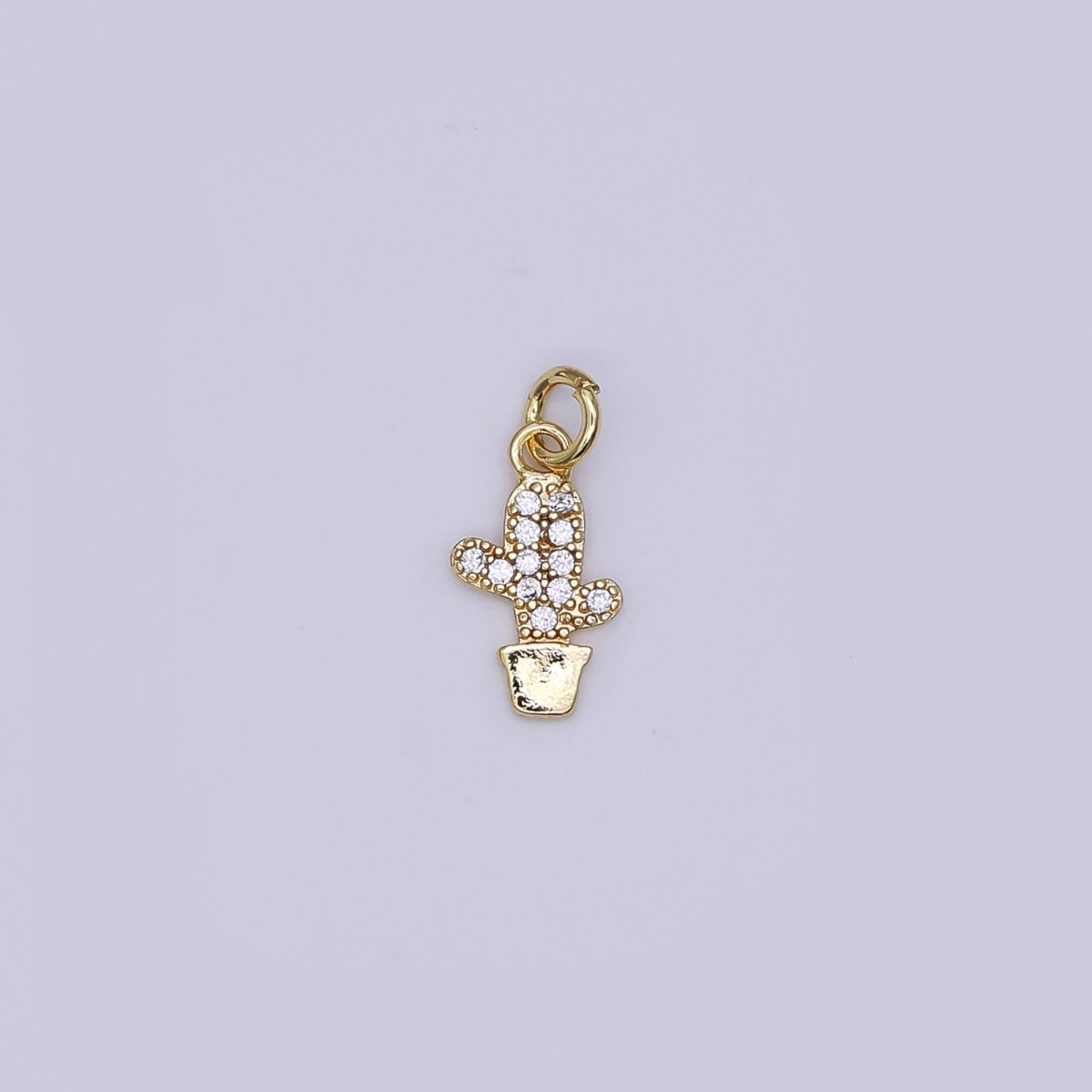 24K Gold Filled Clear Micro Paved CZ Cactus Plant Charm in Gold & Silver | AF483 - DLUXCA