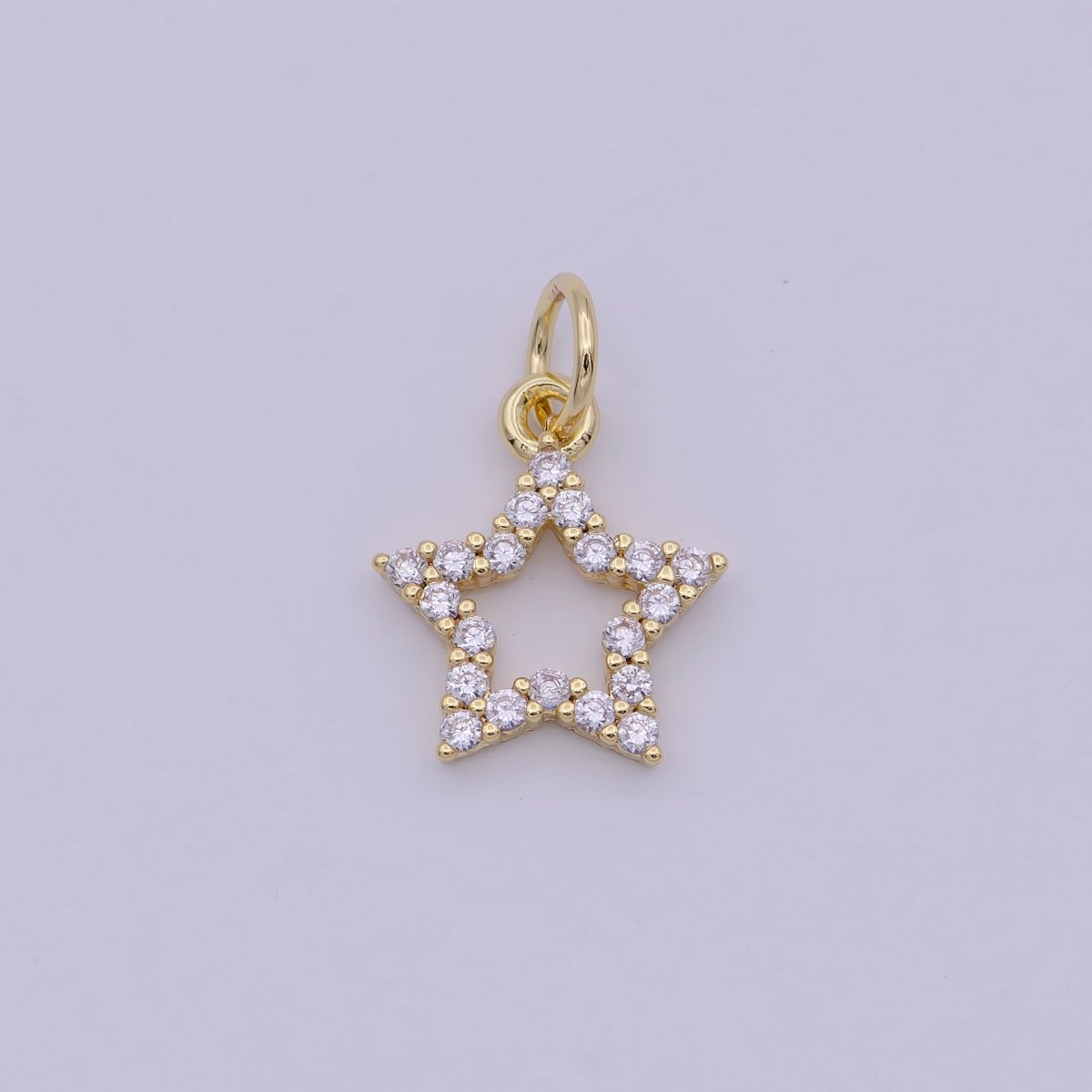 24K Gold Filled Clear Micro Paved CZ Celestial Star Open Charm N - 243 - DLUXCA