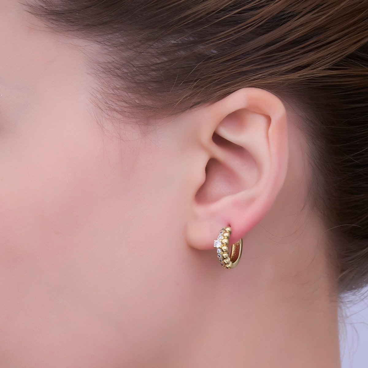 24K Gold Filled Clear Micro Paved CZ Dotted Huggie Earrings Set | AB1063 - DLUXCA