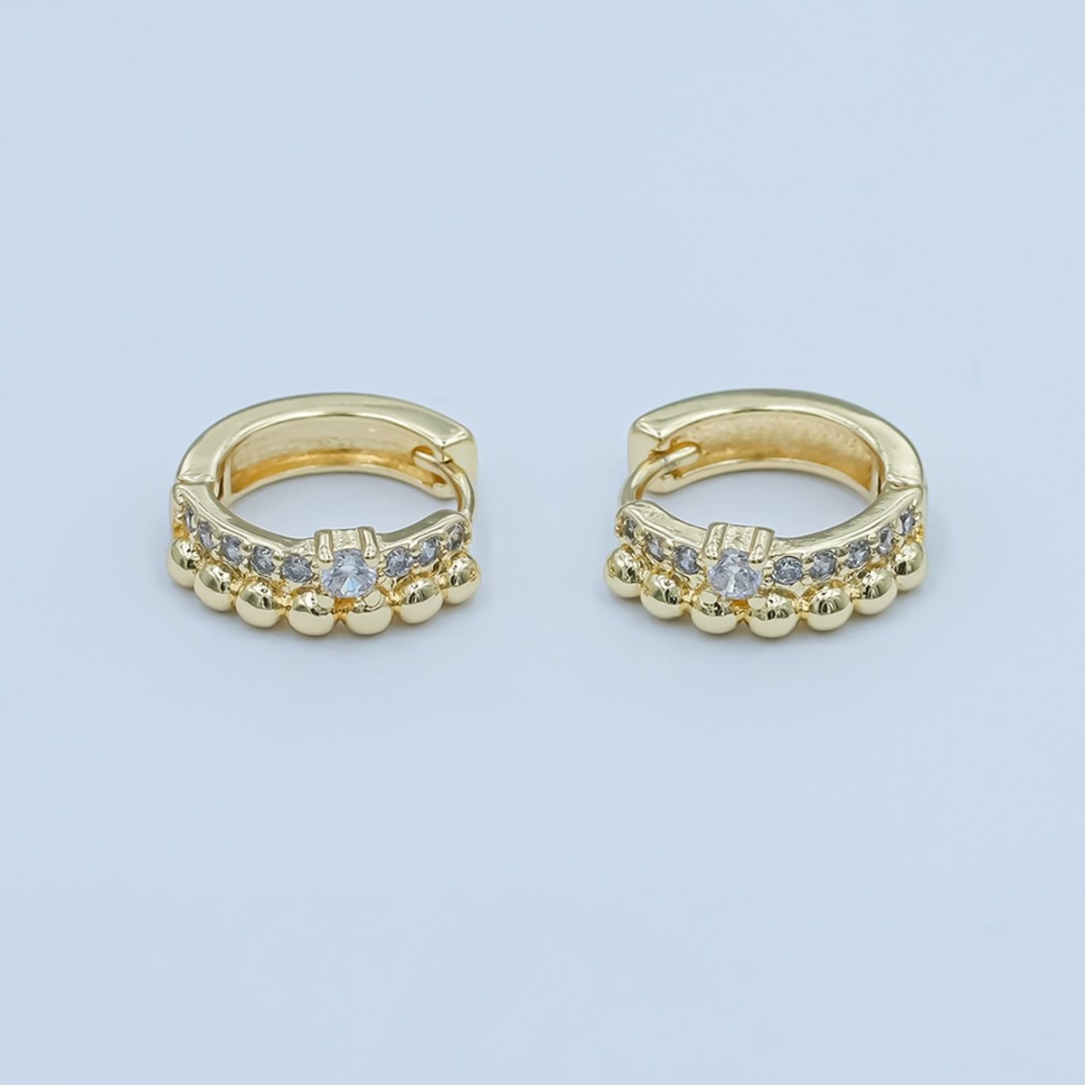 24K Gold Filled Clear Micro Paved CZ Dotted Huggie Earrings Set | AB1063 - DLUXCA