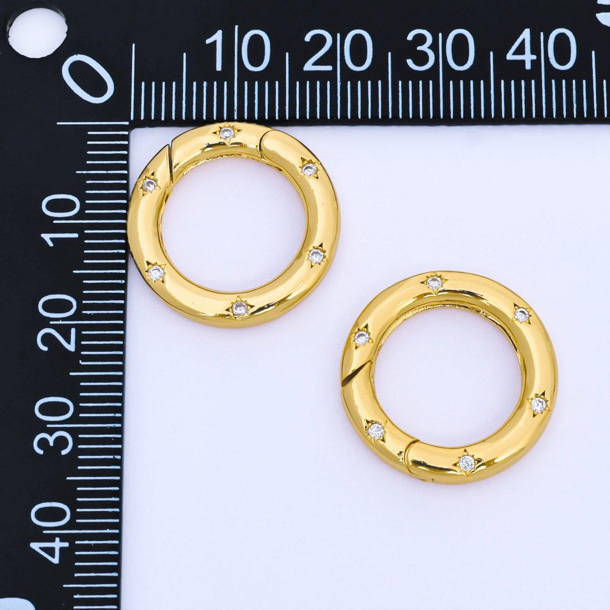 24K Gold Filled Clear Micro Paved CZ Round Spring Gate Ring Charm Holder Z1489 - DLUXCA