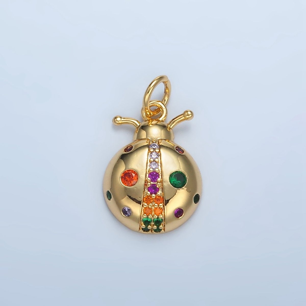 24K Gold Filled Clear, Multicolor CZ Ladybug Insect Animal Charm | E179 - DLUXCA