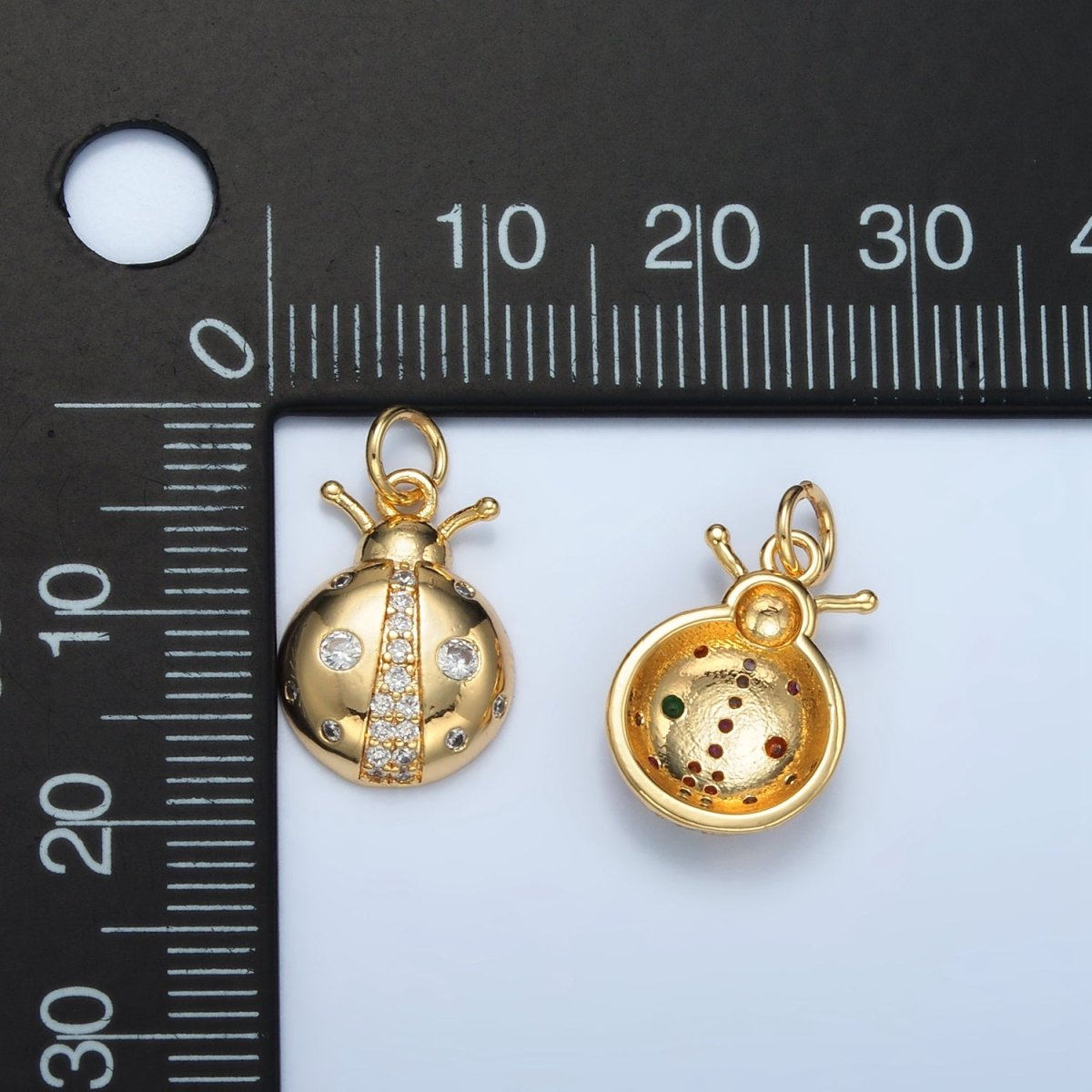 24K Gold Filled Clear, Multicolor CZ Ladybug Insect Animal Charm | E179 - DLUXCA