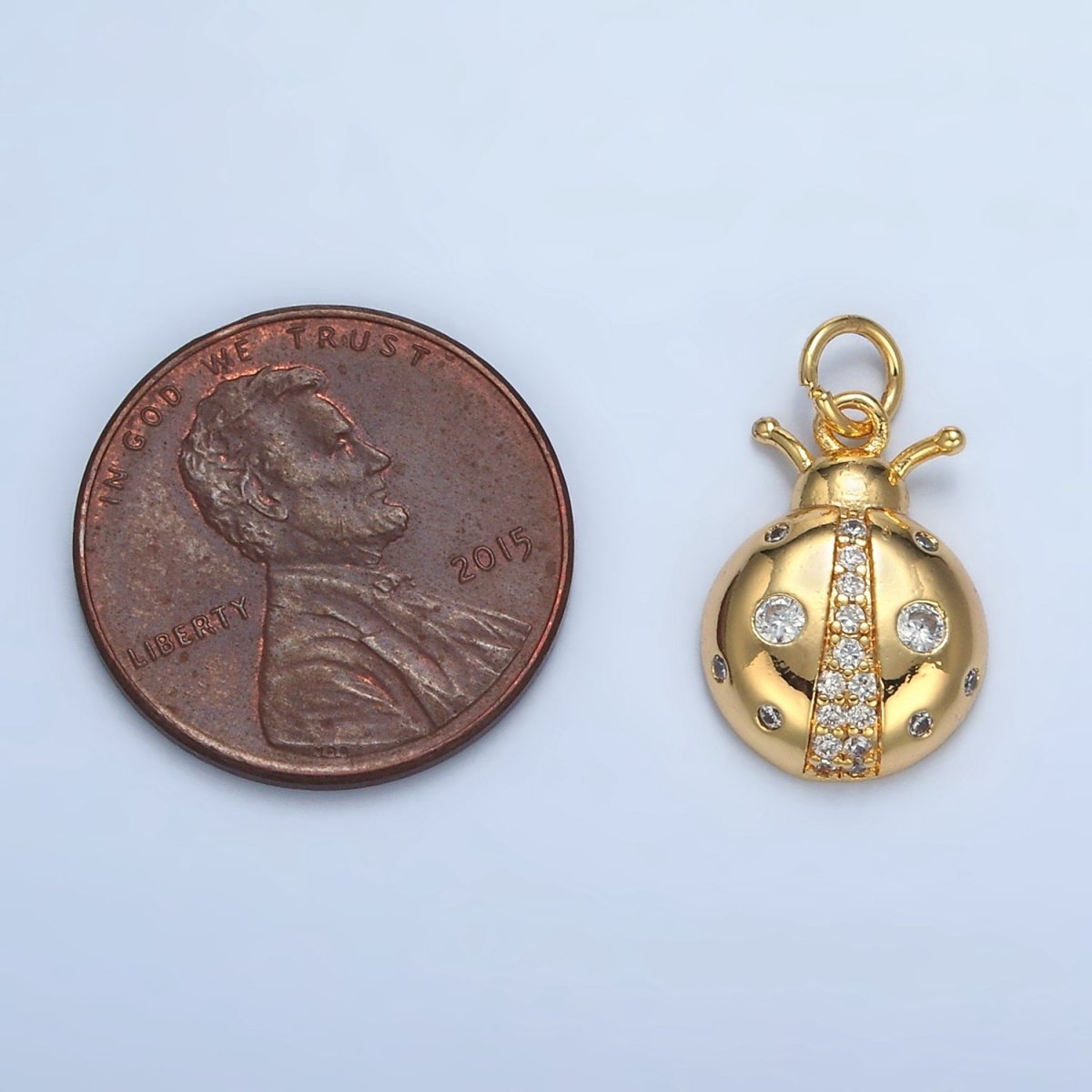 24K Gold Filled Clear, Multicolor CZ Ladybug Insect Animal Charm | E179 - DLUXCA