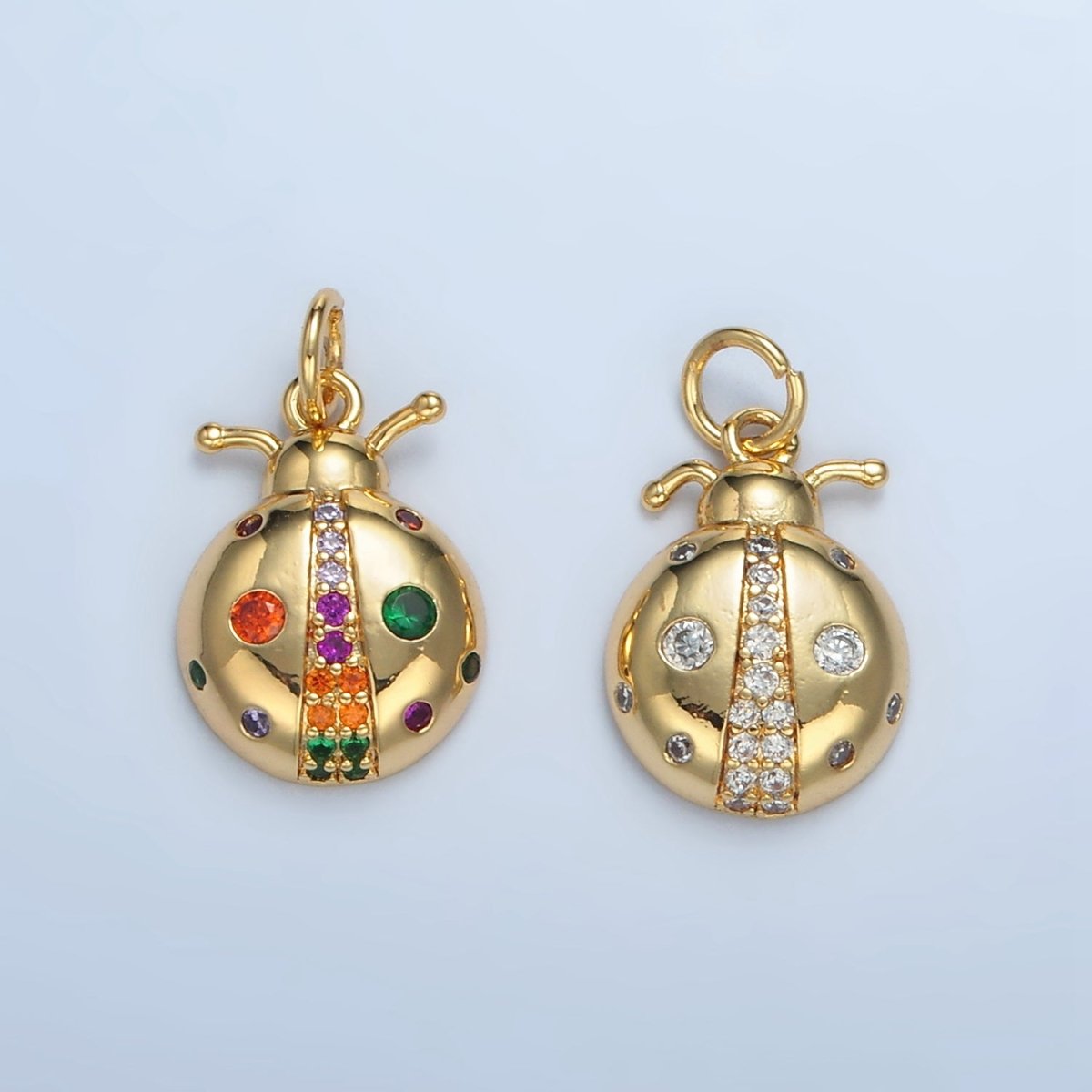 24K Gold Filled Clear, Multicolor CZ Ladybug Insect Animal Charm | E179 - DLUXCA