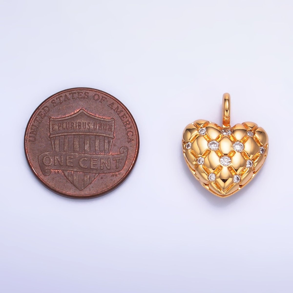 24K Gold Filled Clear, Multicolor CZ Quilted Heart Charm | W262 W263 - DLUXCA