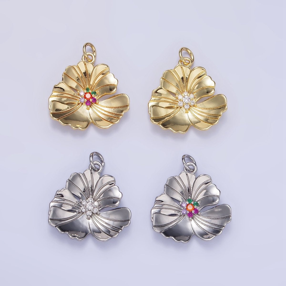 24K Gold Filled Clear, Multicolor Lined Flower Petal Charm in Gold & Silver | D269 D270 - DLUXCA