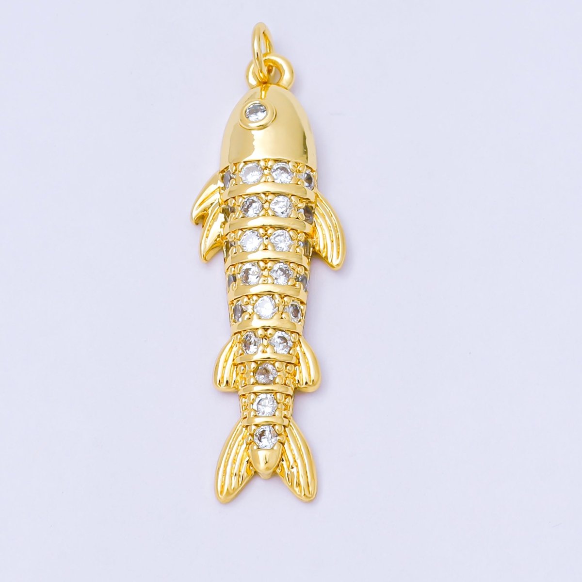 24K Gold Filled Clear, Multicolor Micro Paved CZ Sardine Salmon Fish Charm | AF1305 - DLUXCA
