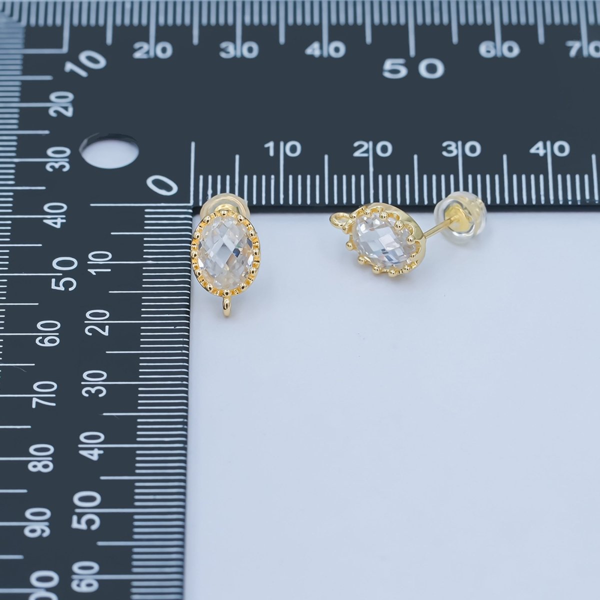 24K Gold Filled Clear Multifaceted Round Drop Stud Earrings Findings | Z1114 - DLUXCA