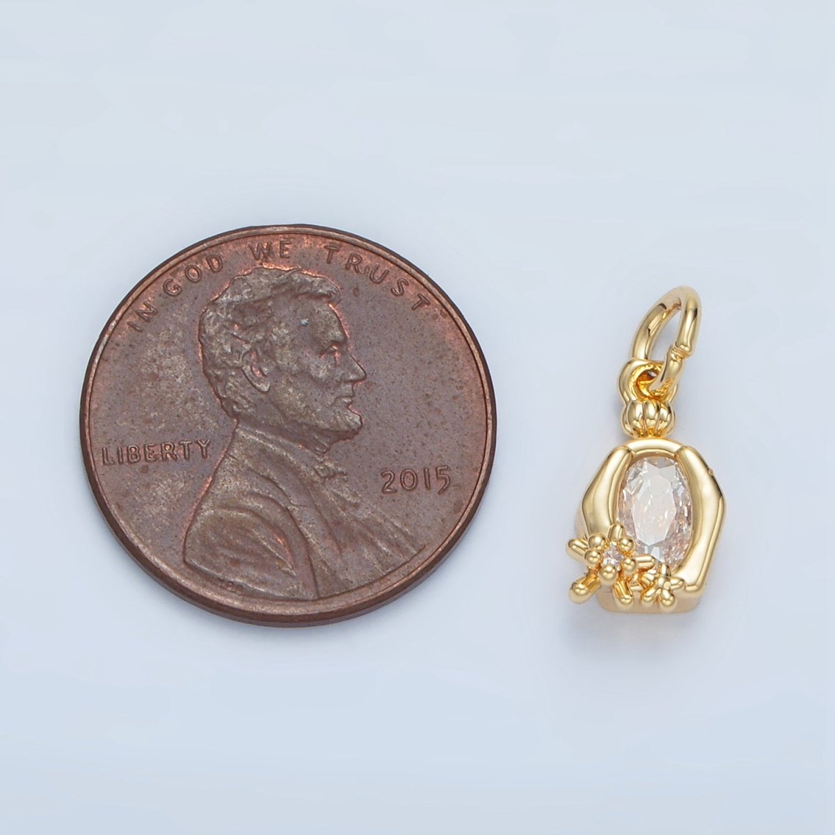 24K Gold Filled Clear Oval CZ Hexagonal Bezel Flower Charm | X300 - DLUXCA