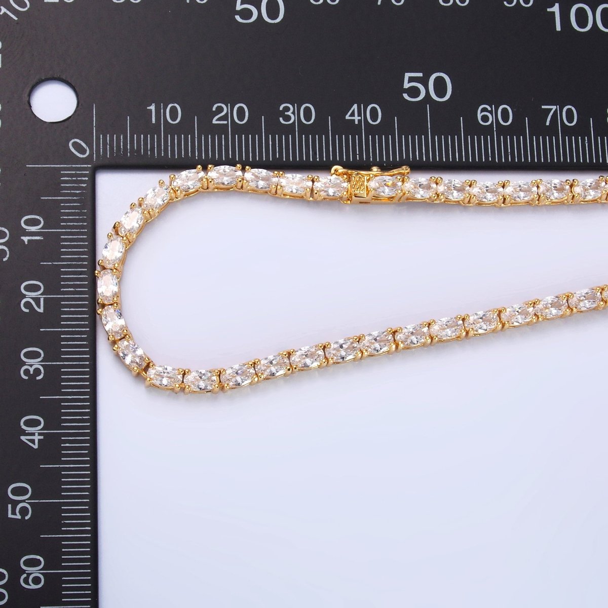 24K Gold Filled Clear Oval CZ Tennis Chain 16 Inch Necklace in Gold & Silver | WA - 3023 WA - 3024 - DLUXCA