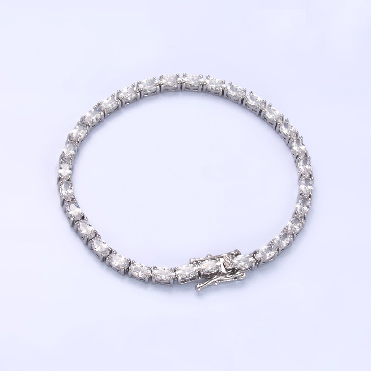 24K Gold Filled Clear Oval CZ Tennis Chain Bracelet in Gold & Silver | WA - 3032 WA - 3033 - DLUXCA